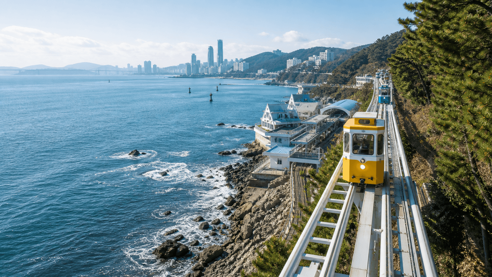 Coastal rail scenery inspired by Haeundae Blueline Park